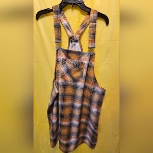 JOLIE & JOY overall skirt orange, black, white plaid 1X